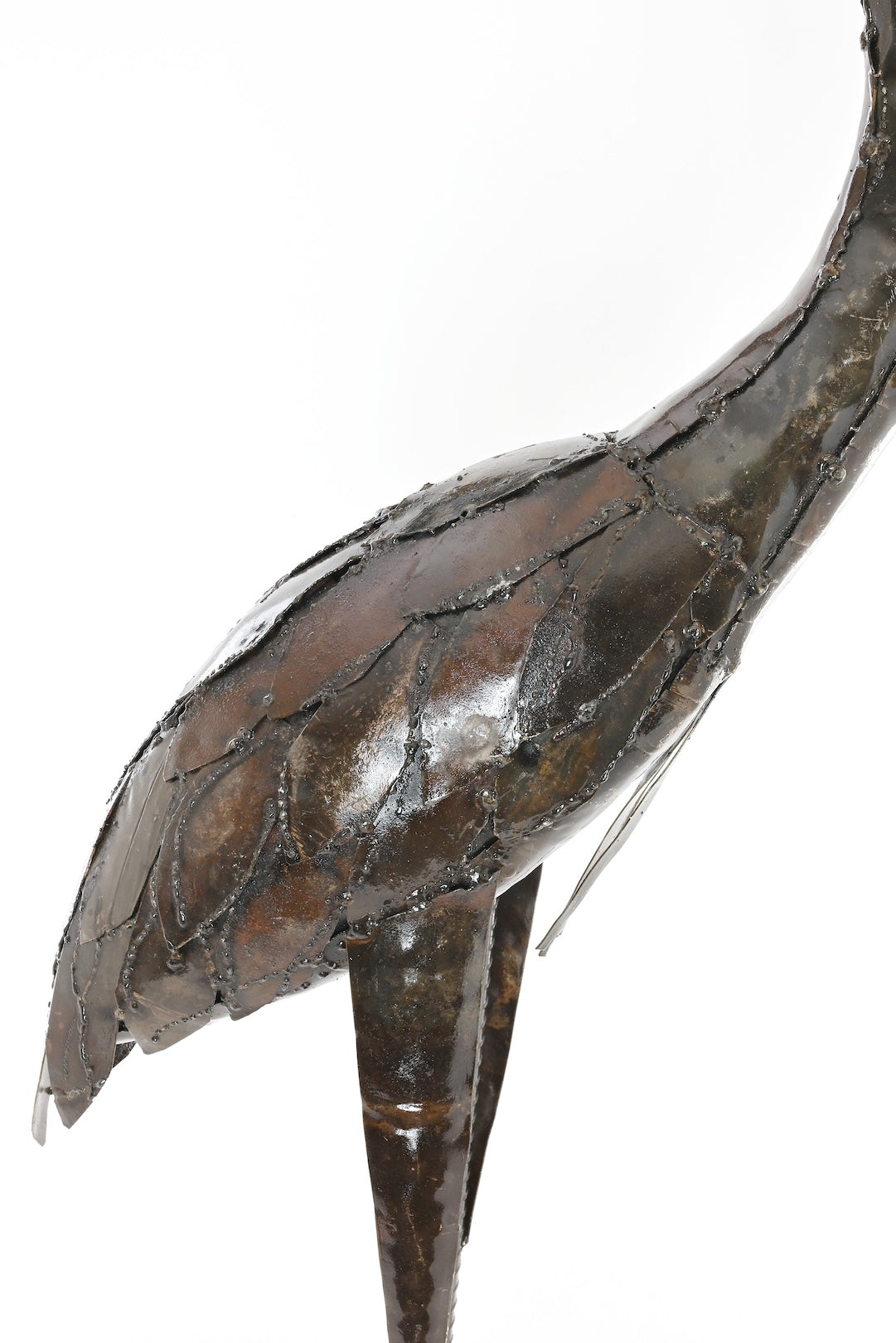 Attentive Heron Recycled Metal Sculpture