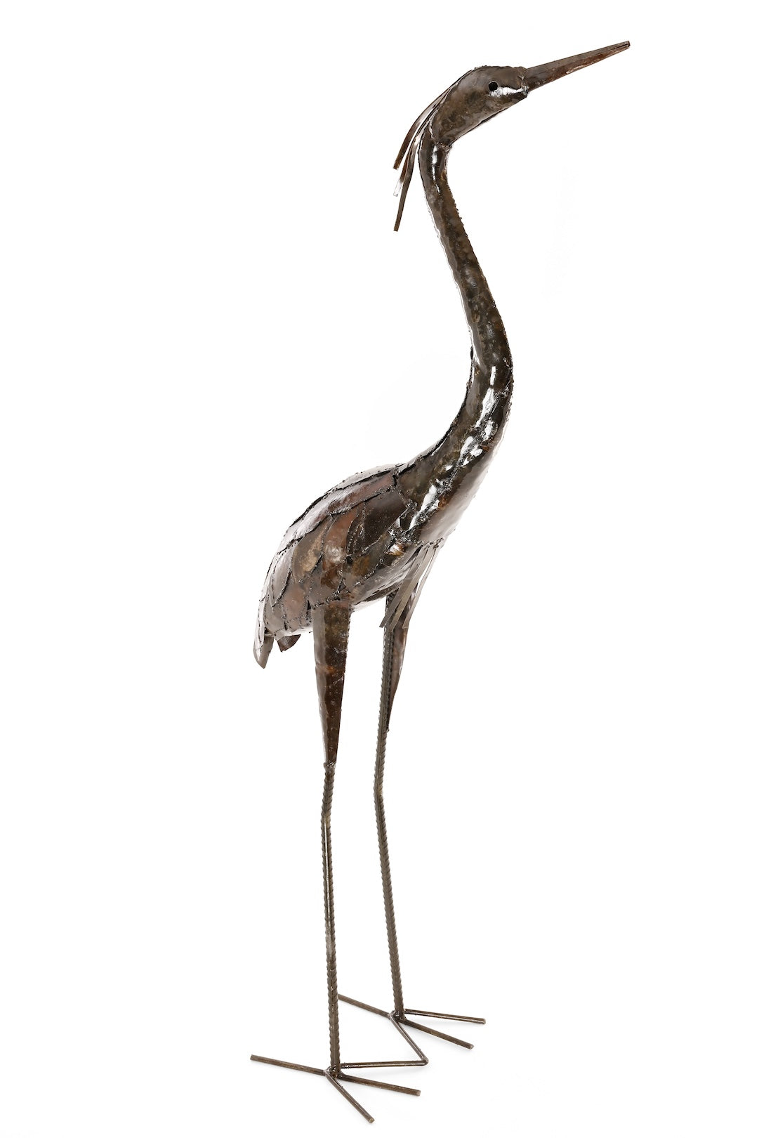 Attentive Heron Recycled Metal Sculpture