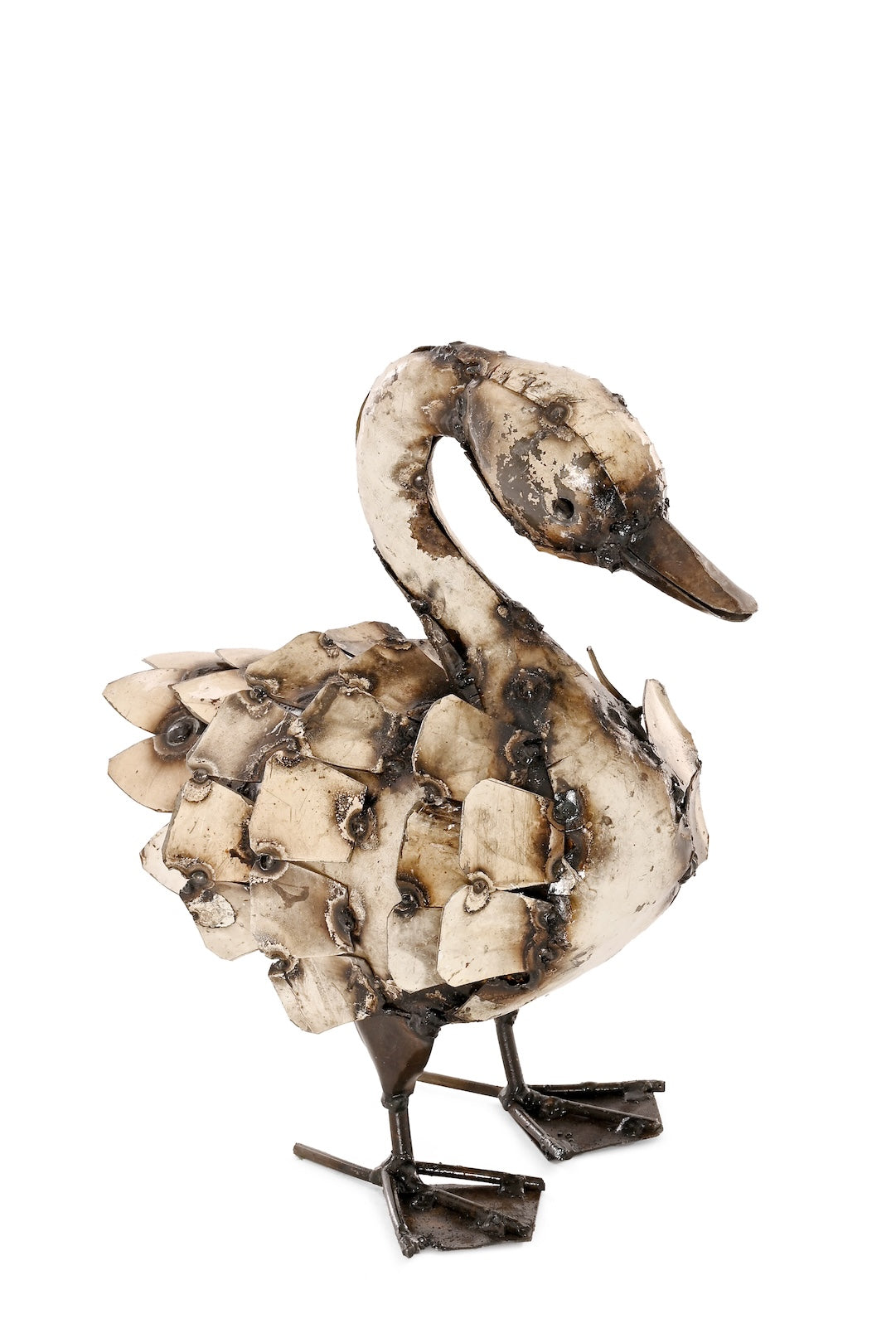 Small Feathered Swan Recycled Metal Sculpture