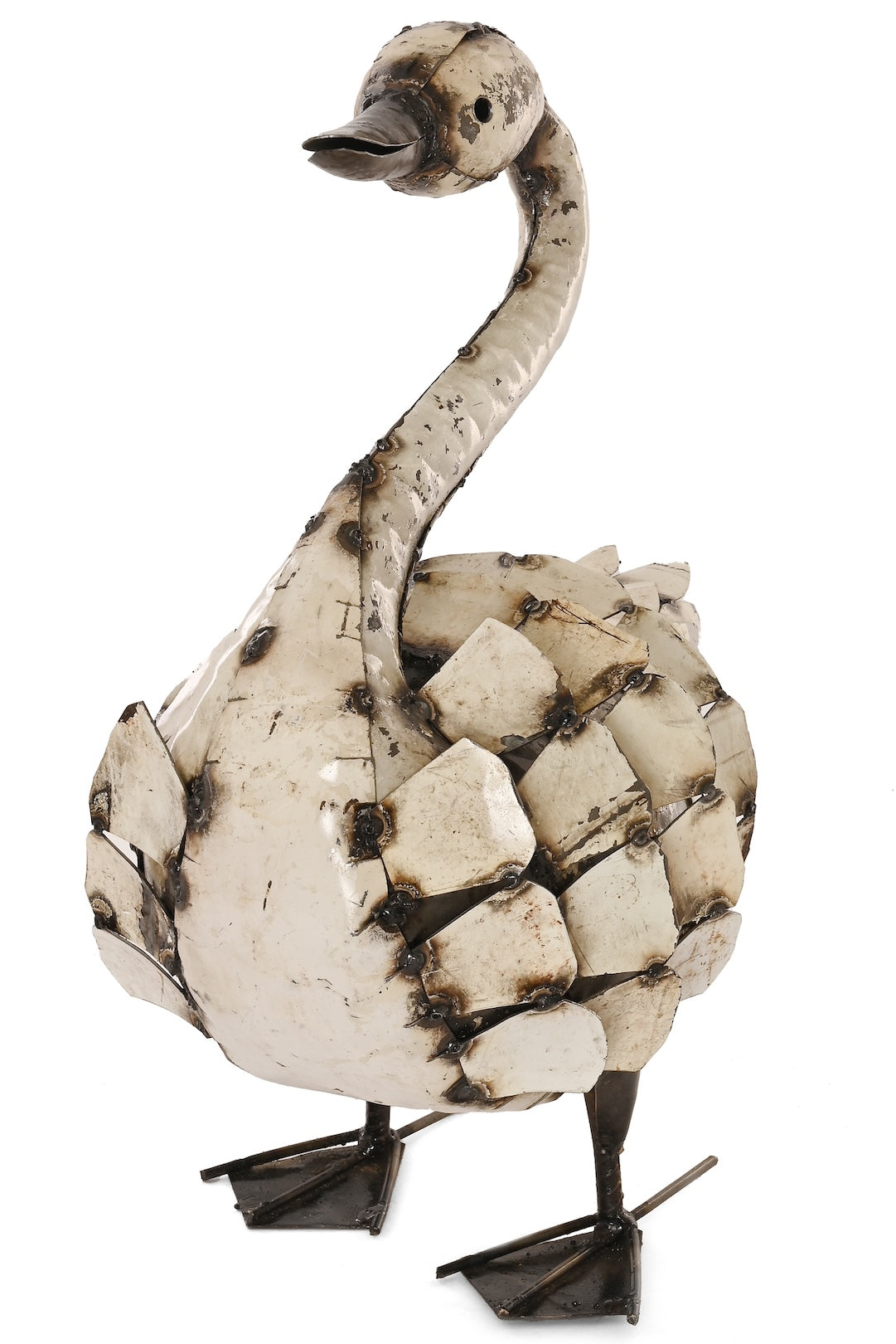 Large Feathered Swan Recycled Metal Sculpture
