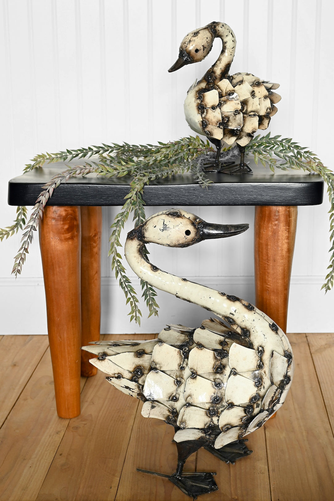 Large Feathered Swan Recycled Metal Sculpture