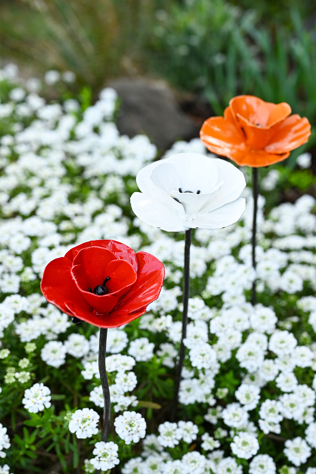 Red Recycled Metal Poppy Garden Stake