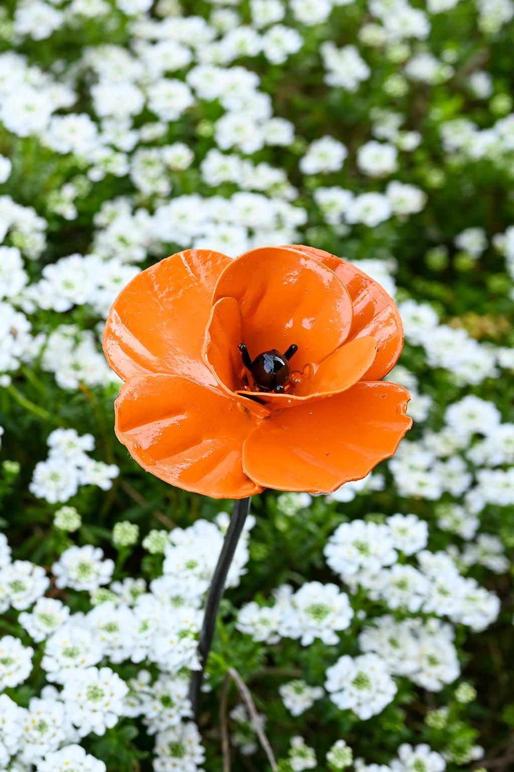 Orange Recycled Metal Poppy Garden Stake