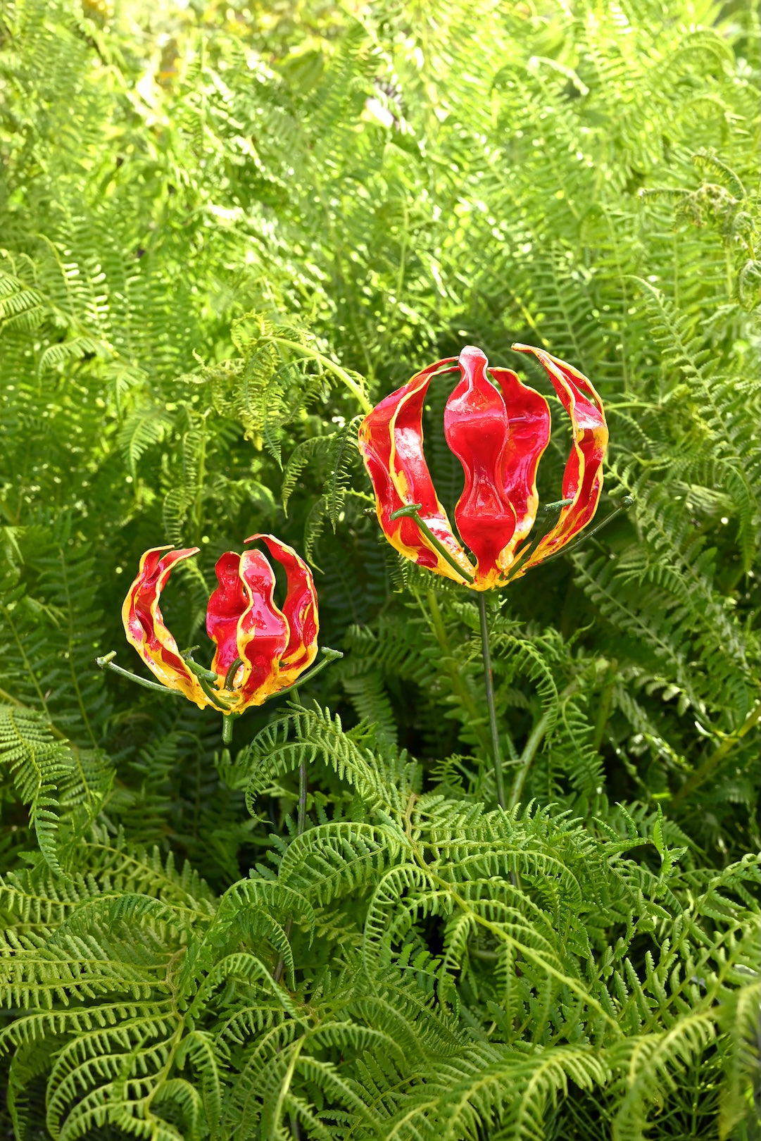 Small Recycled Metal Fire Lily Garden Stake