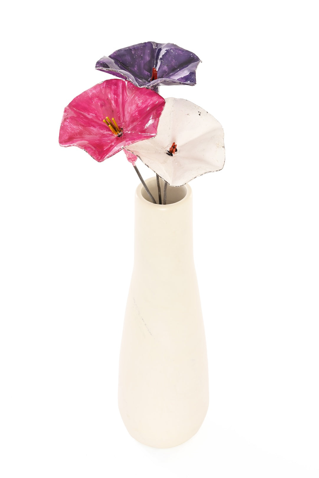 Small Metal Petunia Flower Garden Stake – White