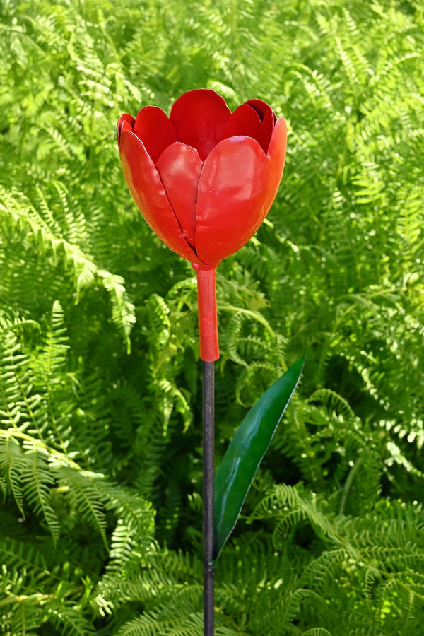 Red Metal Tulip Garden Stake