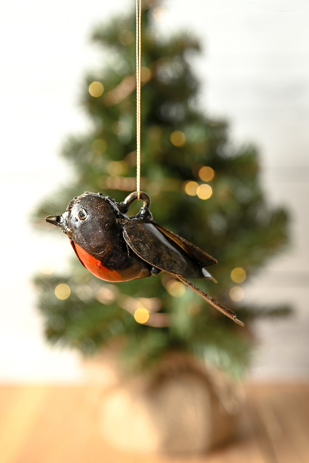 Recycled Metal Robin Hanging Sculpture
