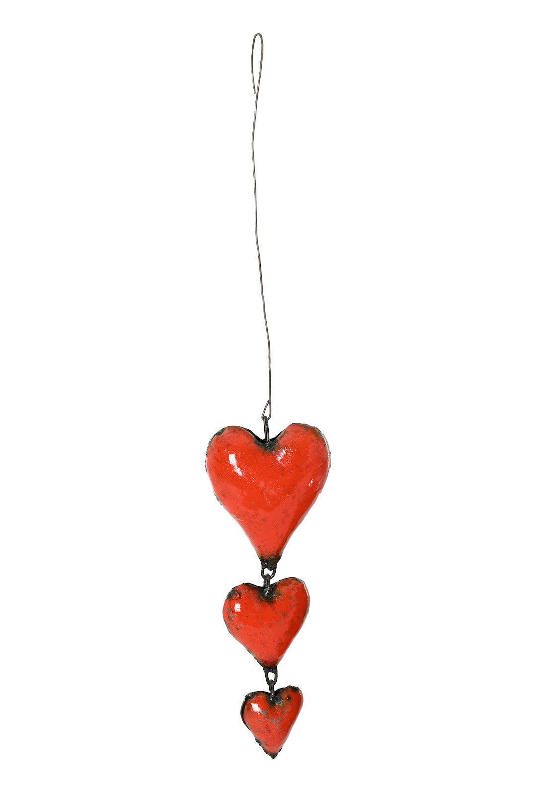 Recycled Metal Triple Hanging Hearts Sculpture