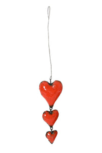 Recycled Metal Triple Hanging Hearts Sculpture