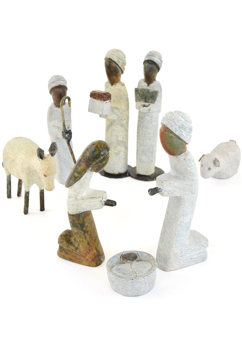 Zimbabwean Serpentine Stone 8-Piece Nativity Scene