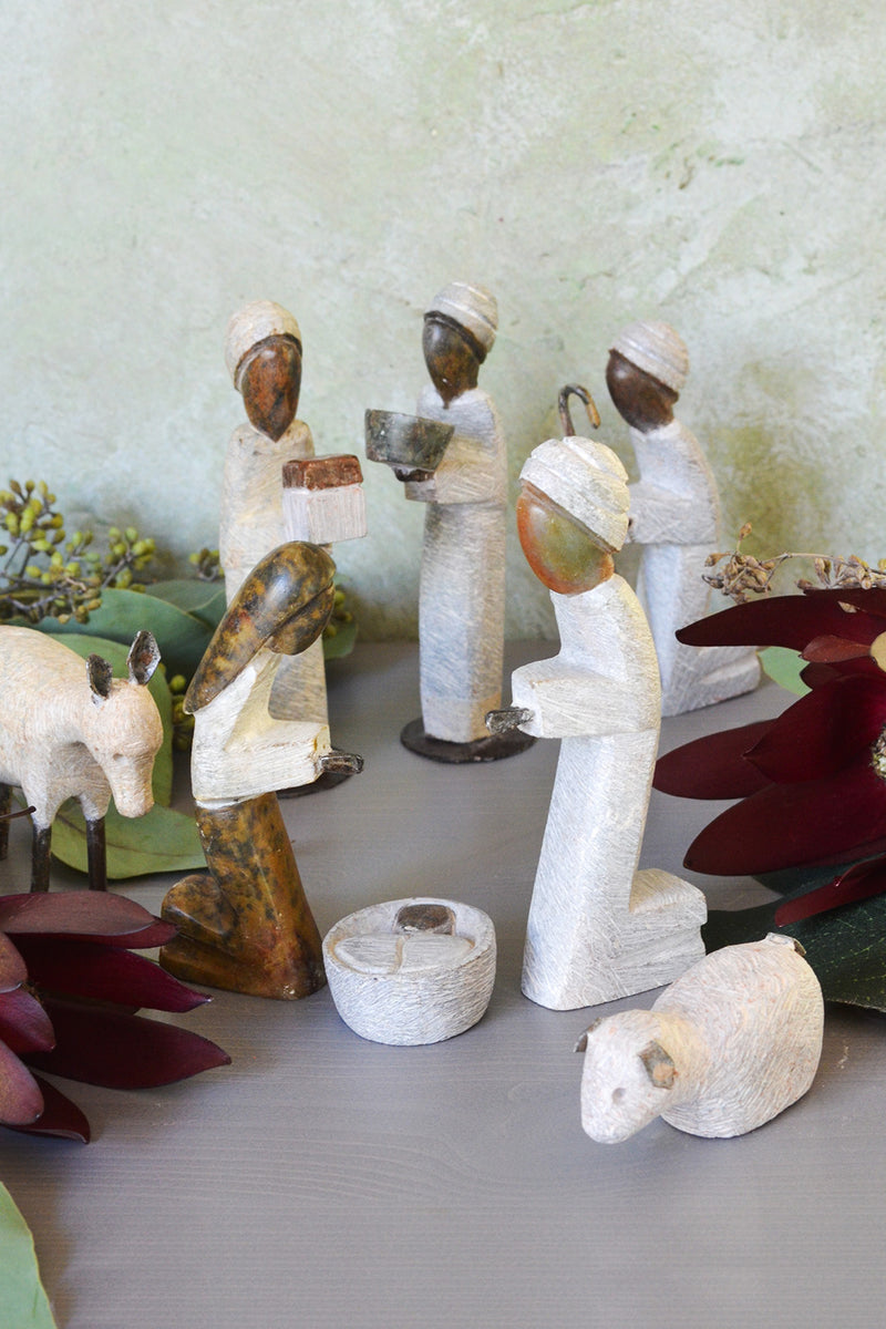 Zimbabwean Serpentine Stone 8-Piece Nativity Scene