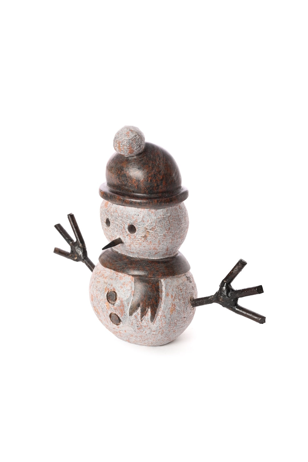 Small Stone and Metal Snowman Sculpture