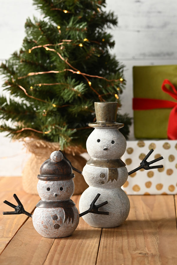Small Stone and Metal Snowman Sculpture
