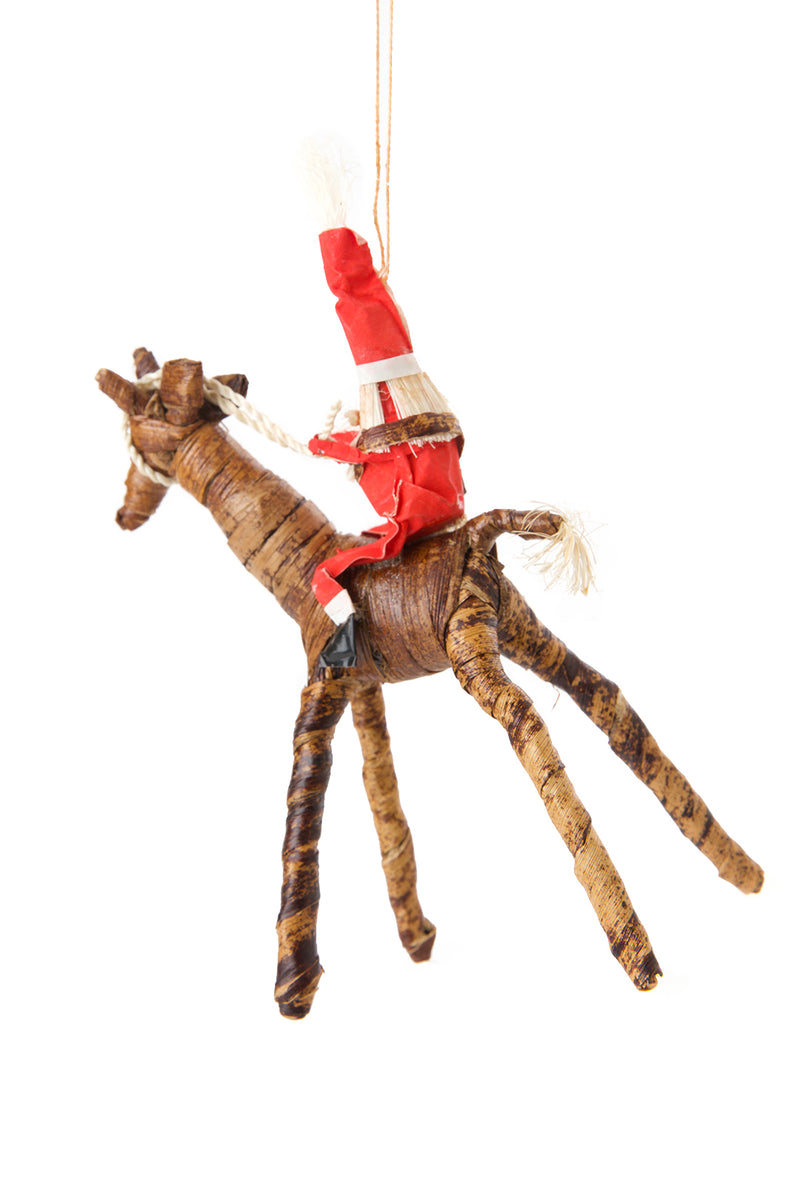 Santa on Giraffe Banana Fiber Ornament