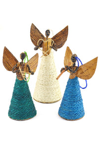 Small Banana Fiber and Sapphire Sisal Angel Ornament