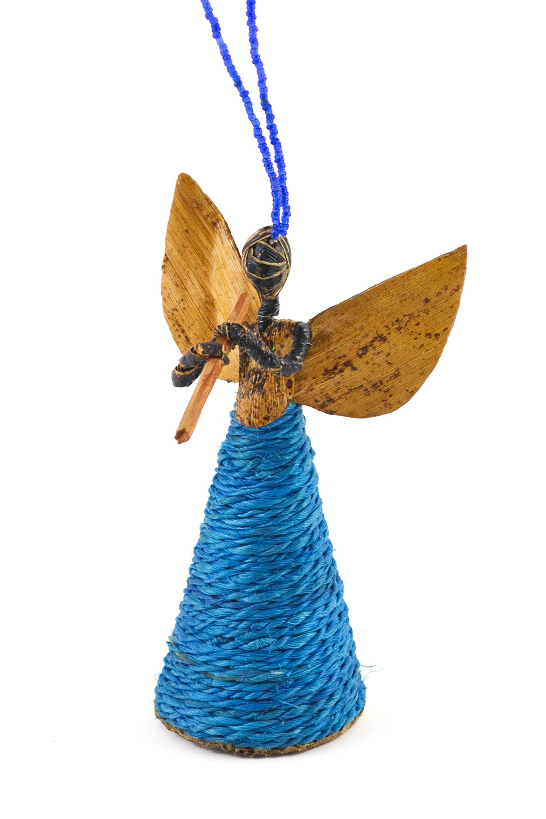 Small Banana Fiber and Sapphire Sisal Angel Ornament