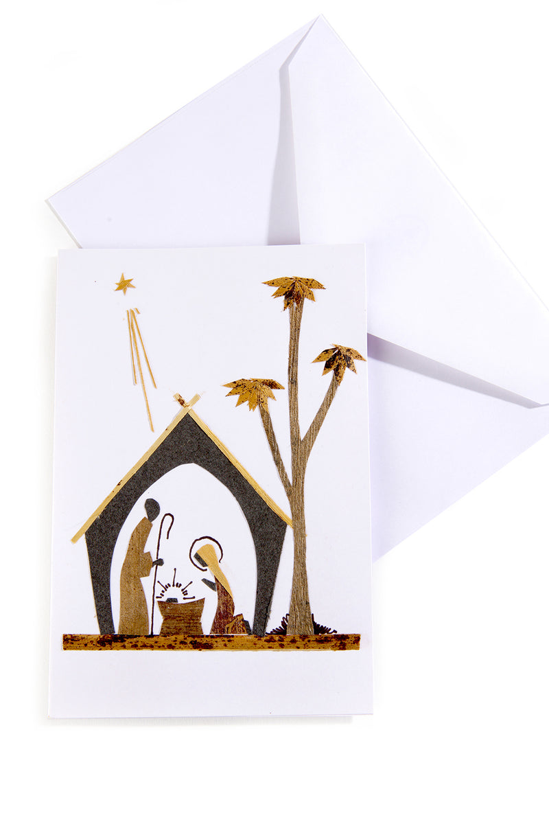 Handmade Banana Fiber Nativity Scene Holiday Note Card