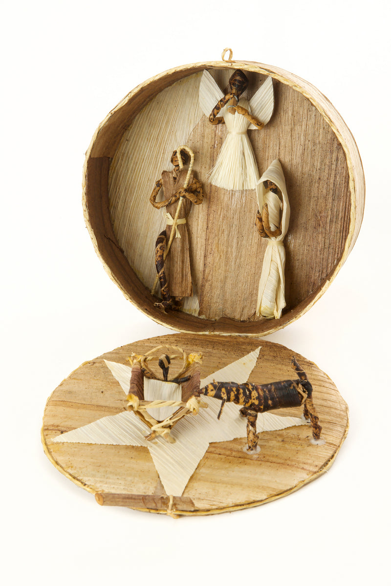 Banana Fiber Nativity Scene in a Round Box