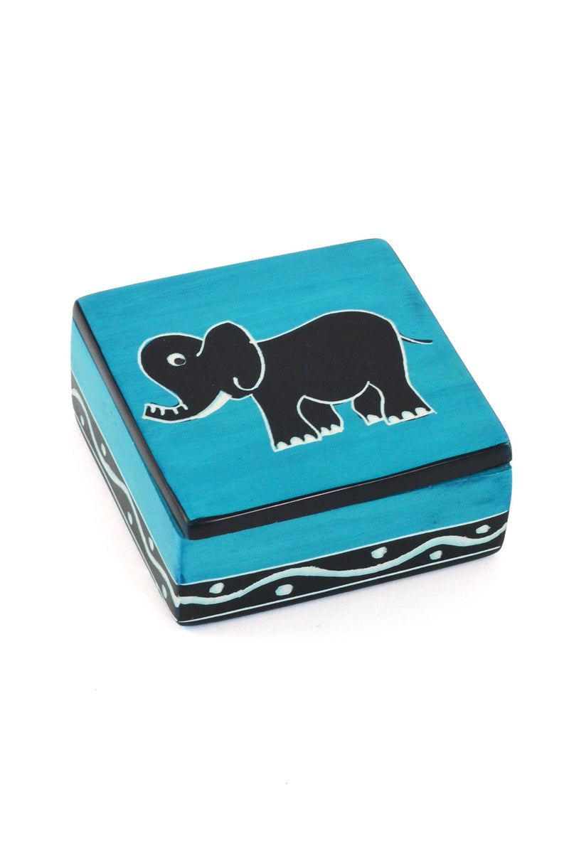 Playful Elephant Soapstone Box
