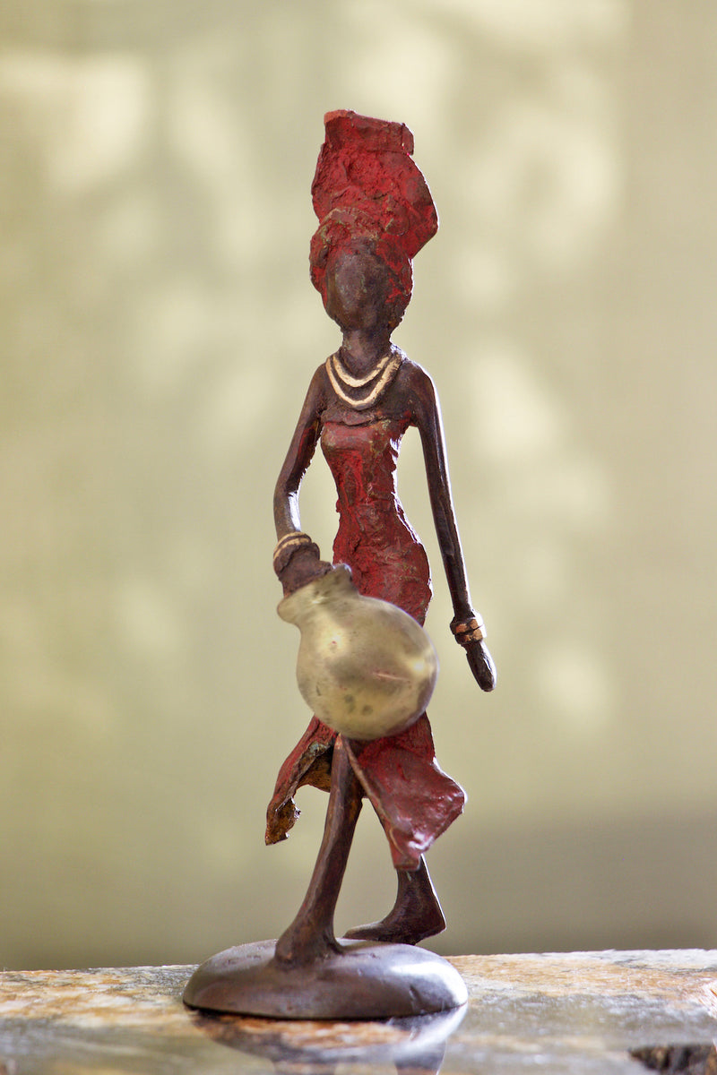 <i>Water Bearer</i> Burkina Bronze Sculpture