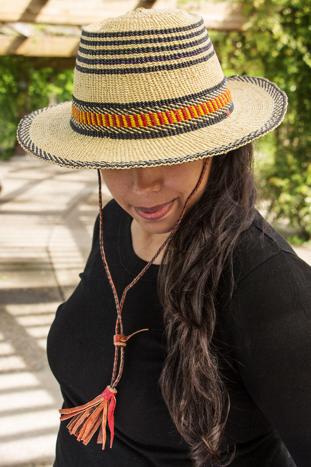 Ghanaian Short Brimmed Straw Hat with Strap