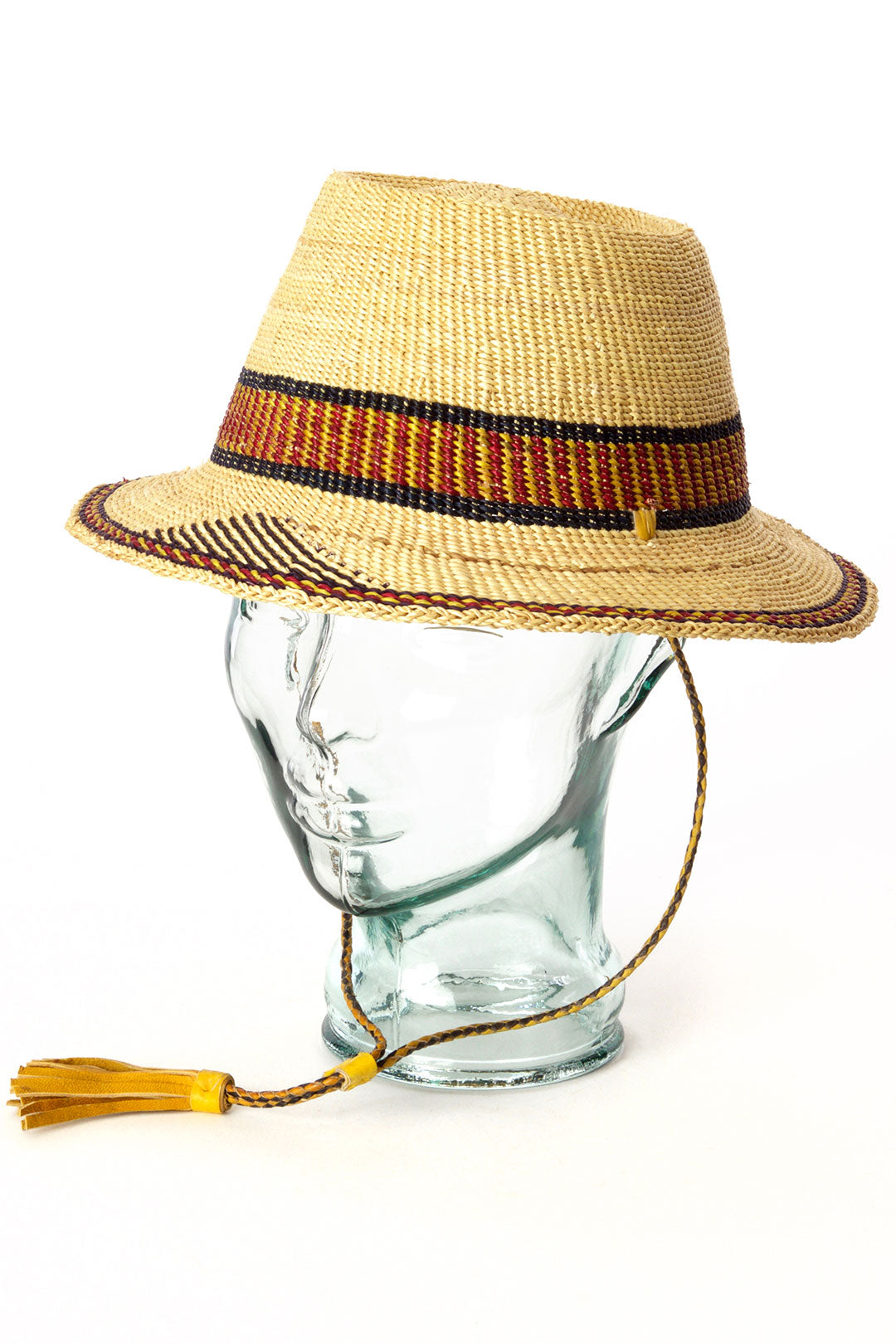 Ghanaian Short Brimmed Straw Hat with Strap