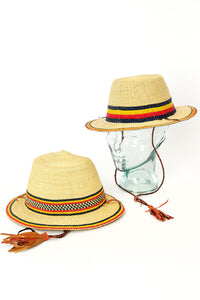 Ghanaian Short Brimmed Straw Hat with Strap