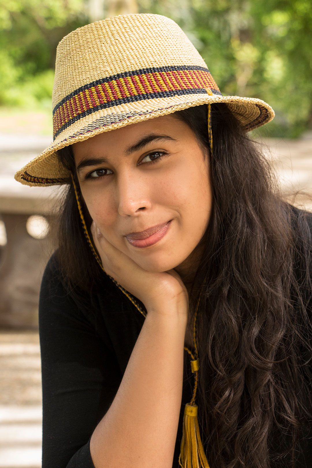 Ghanaian Short Brimmed Straw Hat with Strap