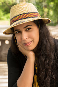 Ghanaian Short Brimmed Straw Hat with Strap