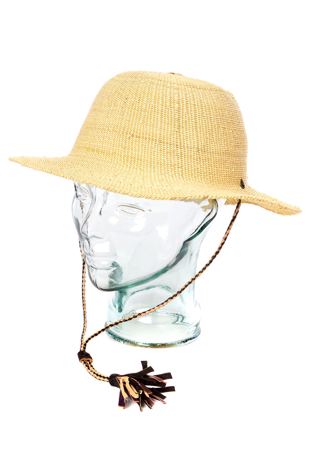 Natural Ghanaian Short Brimmed Straw Hat with Strap