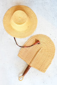 Natural Ghanaian Short Brimmed Straw Hat with Strap