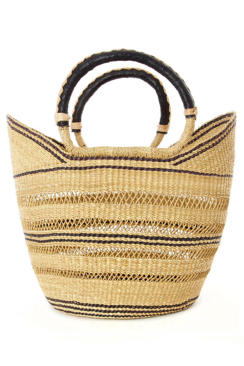 Ghanaian Pinstripe Lacework Wing Shopper with Leather Handles
