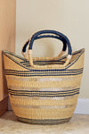 Ghanaian Pinstripe Lacework Wing Shopper with Leather Handles