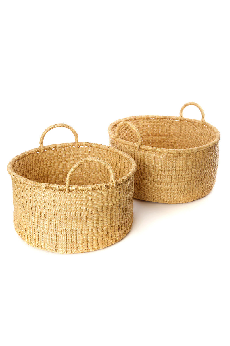 Set of Two Natural Woven Grass Floor Baskets