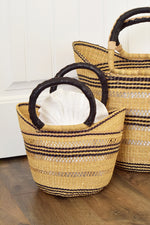 Petite Pinstripe Wing Shopper with Black Leather Handles