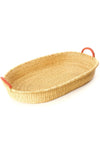 Large Natural Oval Basket Tray for Tabletop with Leather Handles