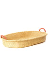 Large Natural Oval Basket Tray for Tabletop with Leather Handles