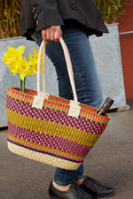 Ghanaian Impeccable Tote in Assorted Colors with Natural Leather Handles
