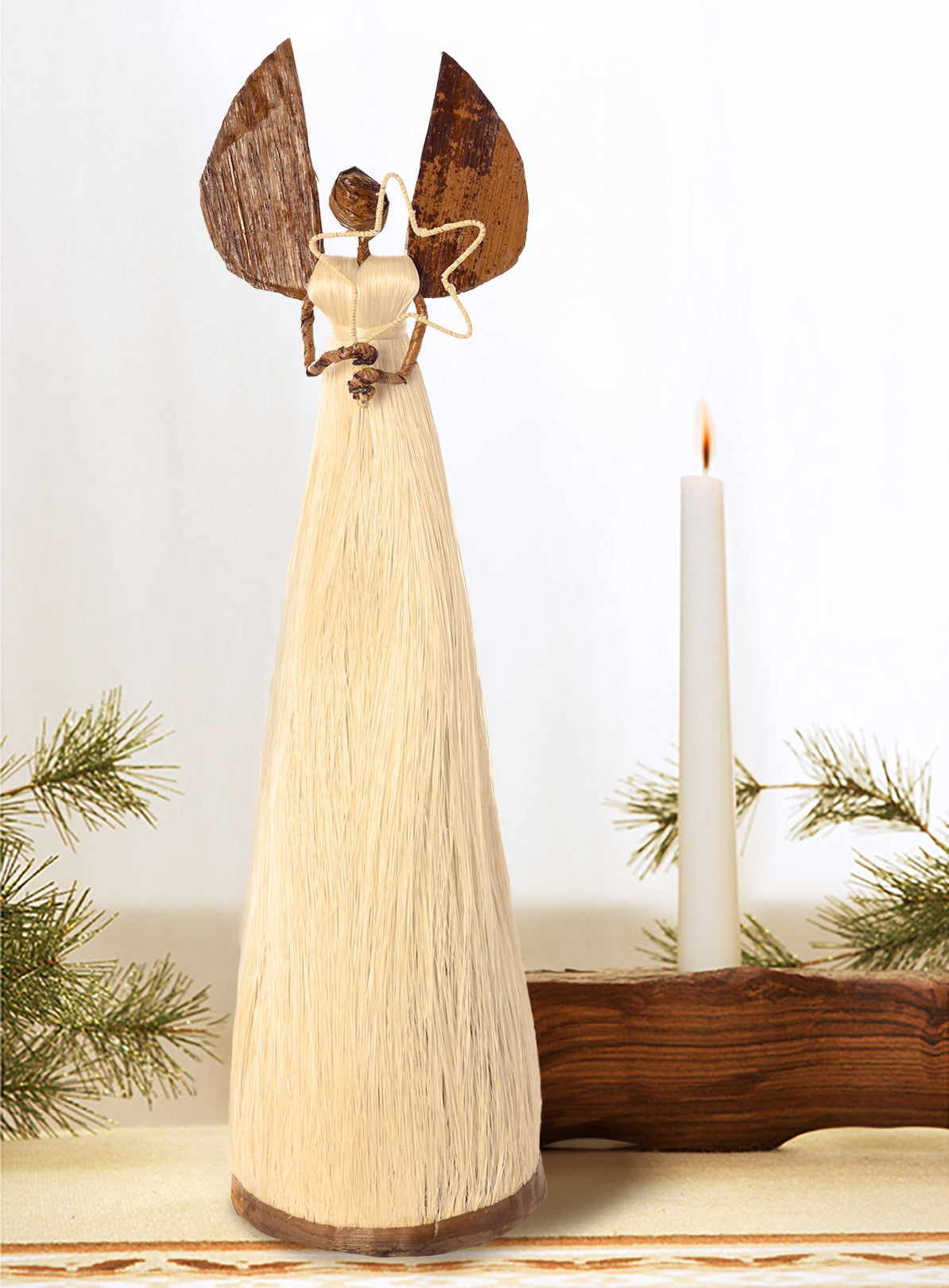 Tall Natural Sisal Angel of Light Holiday Sculpture