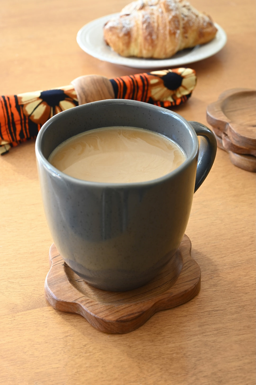 Set of Four Kenyan Wild Olive Wood Flower Coasters