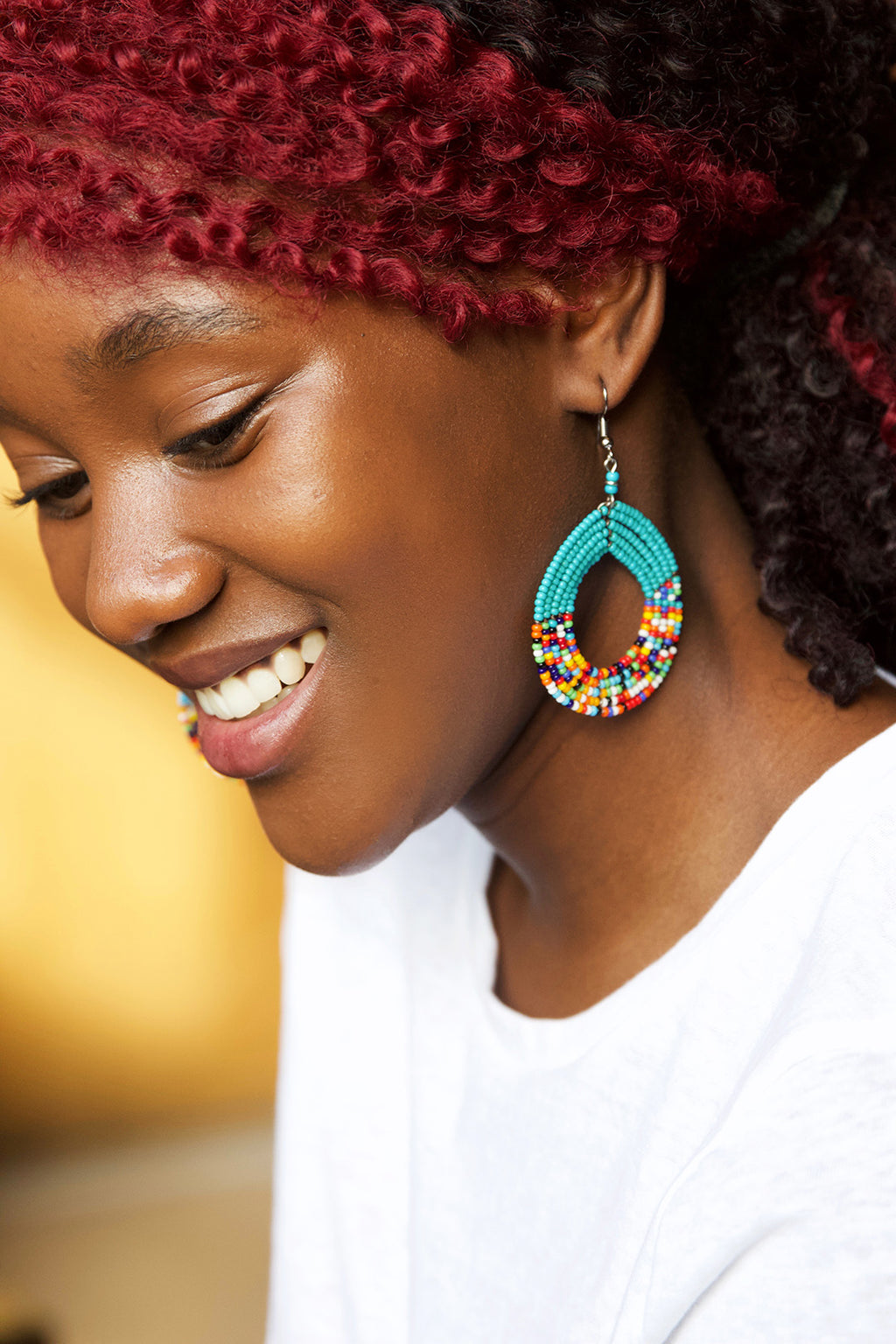 Teal Blue and Rainbow Maasai Celebration Circle Earrings