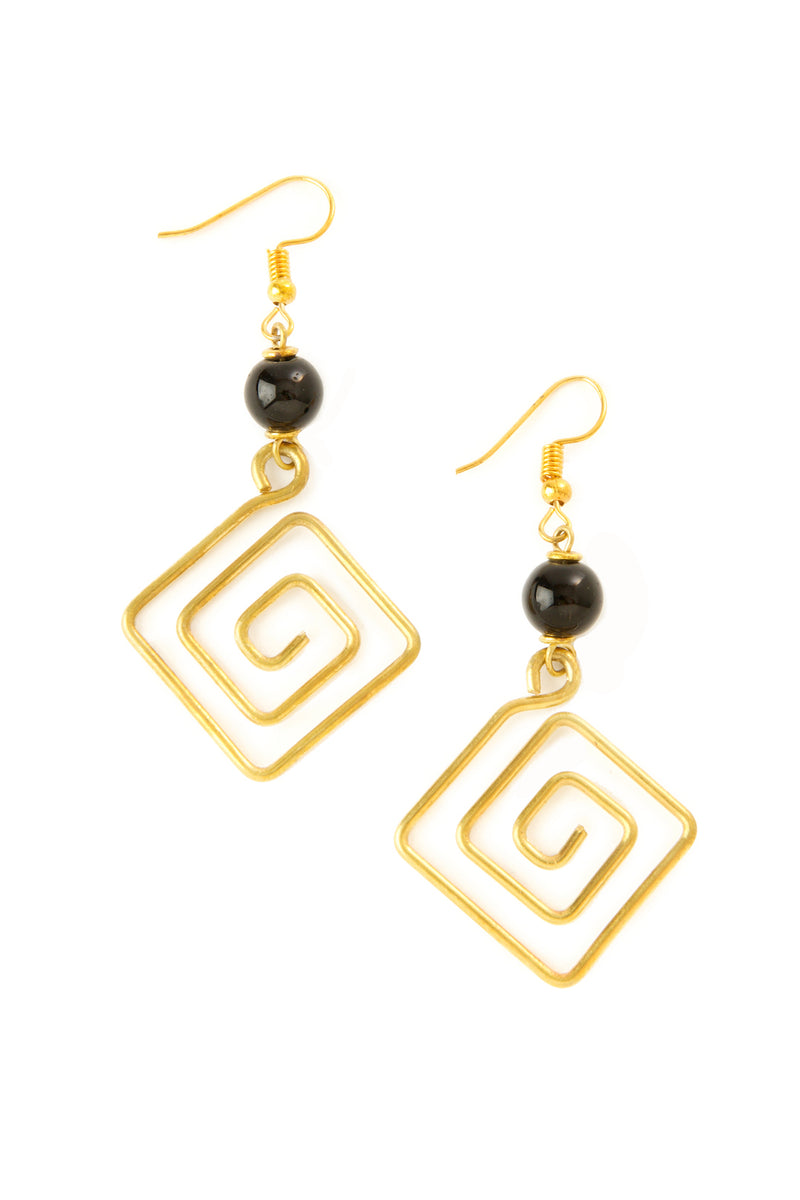 Kenyan Brass <i>Kipeo</i> Earrings with Glass Focal Bead