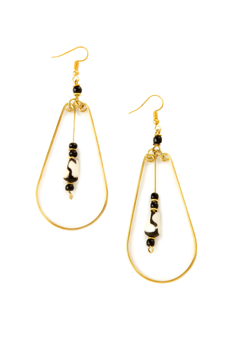 Kenyan Brass <i>Petali</i> Earrings with Batik Bone