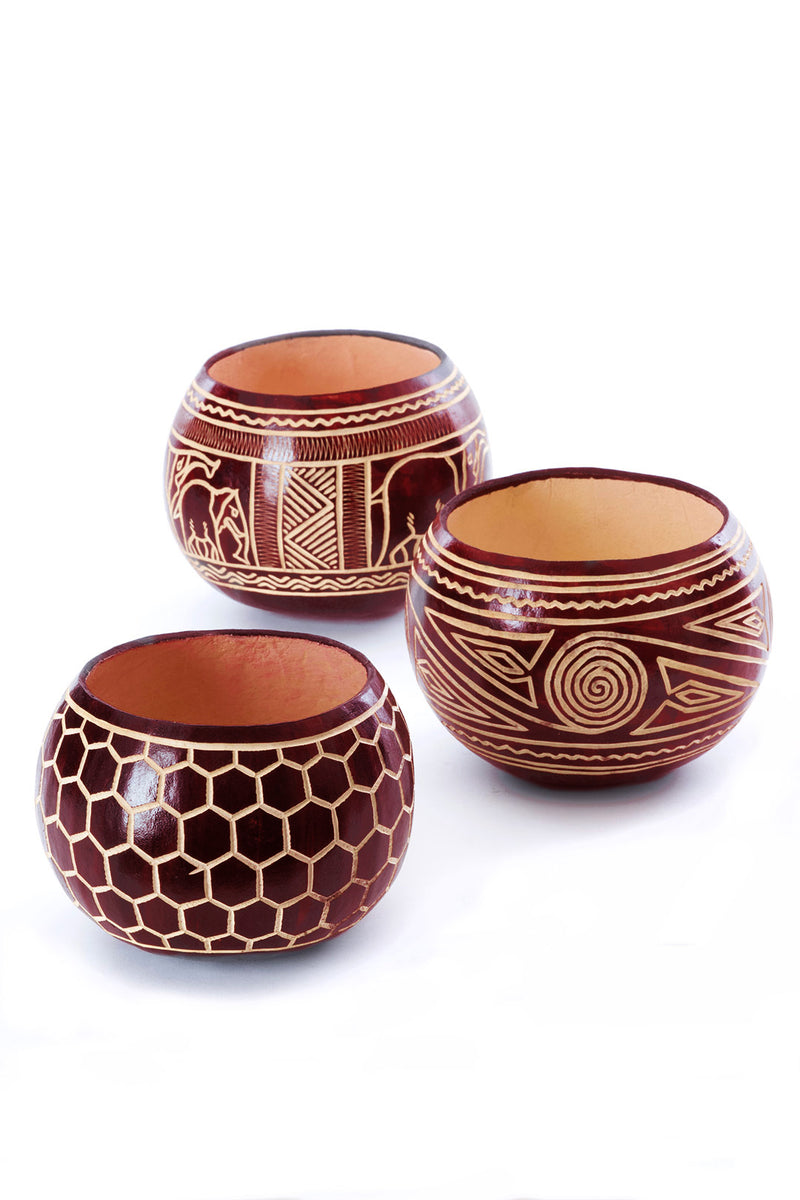 Carved Calabash Gourd Vessel with Assorted Designs