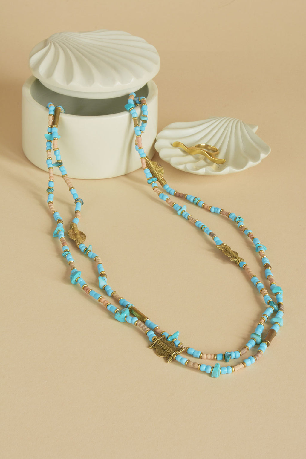 Extra Long Beaded Wrap Necklace - Aqua