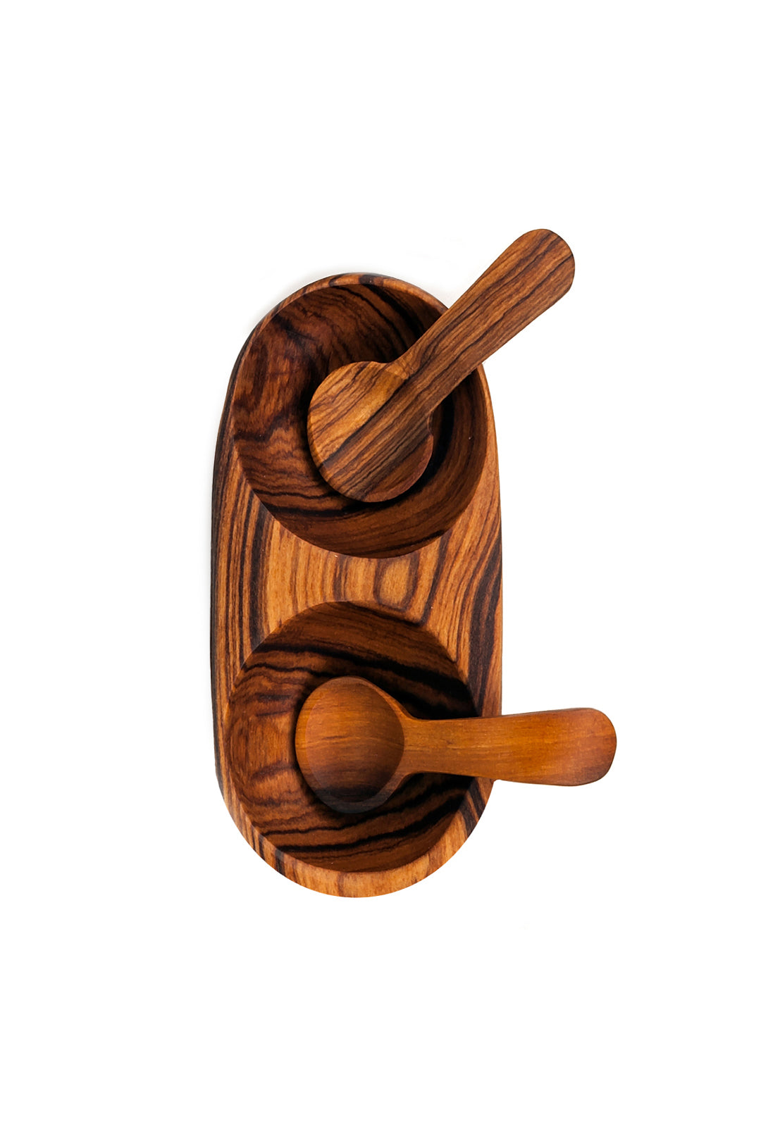 Double Wild Olive Wood Spice Bowl with Spoons