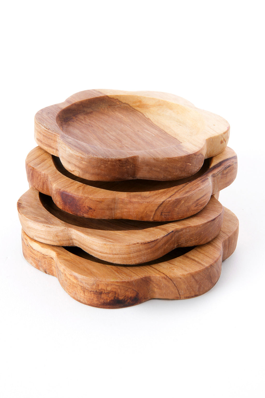 Set of Four Kenyan Wild Olive Wood Flower Coasters