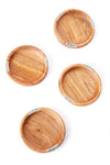 Set of Four Olive Wood Recessed Coasters with Etched Bone Inlay