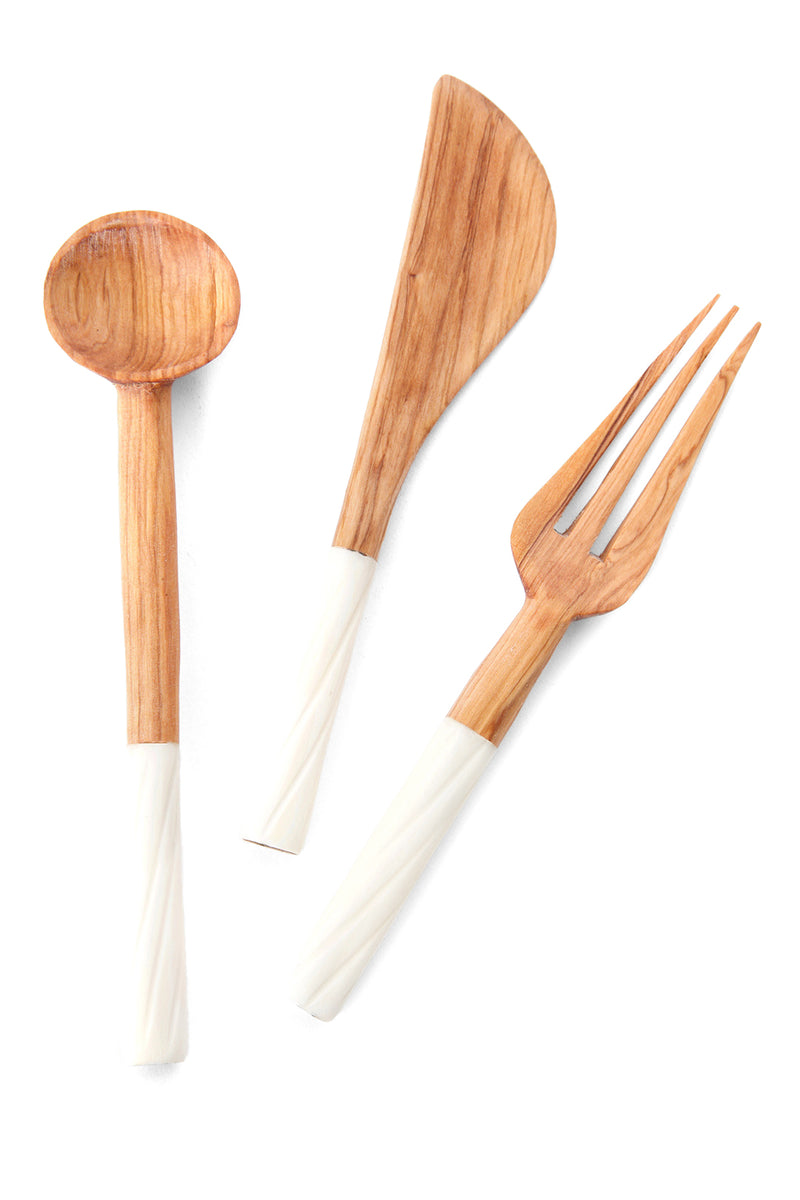 Antelope Antler Wild Olive Wood Serving Utensils