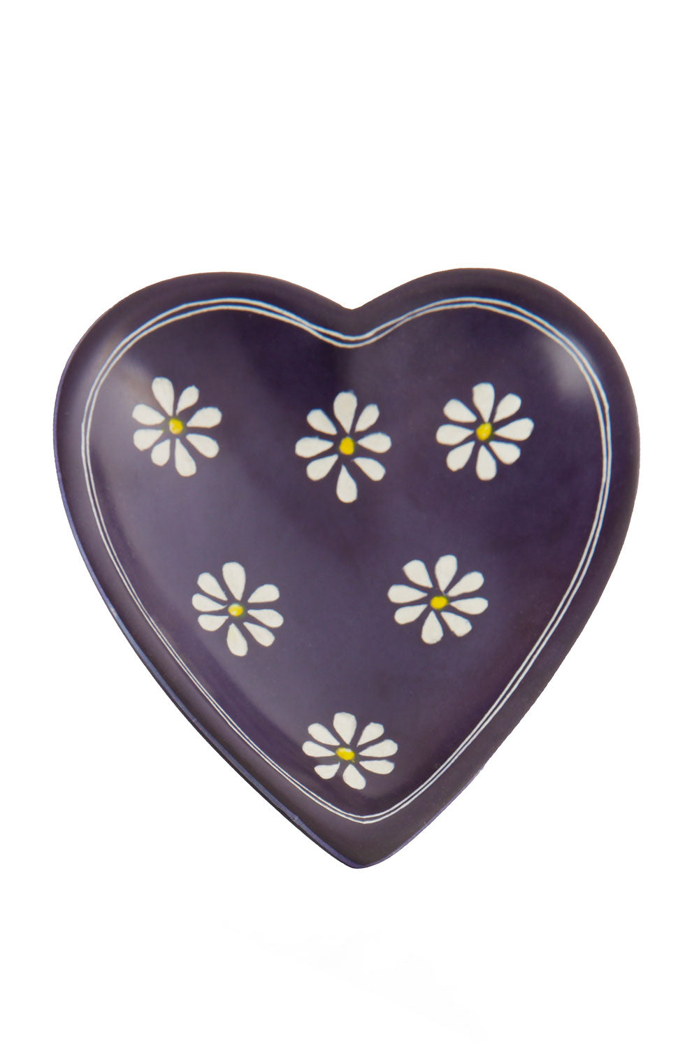 Purple Daisy Print Heart-Shaped Soapstone Dish - Valentine's Day Gifts